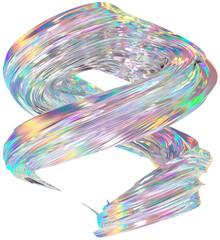 3D Metallic chrome swirl shape, iridescent abstract twist holographic form - 693492817