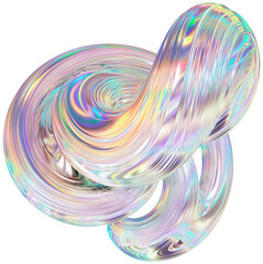 3D Metallic chrome swirl shape, iridescent abstract twist holographic form - 693492847