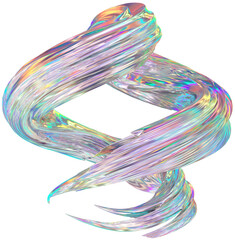 3D Metallic chrome swirl shape, iridescent abstract twist holographic form - 693492899