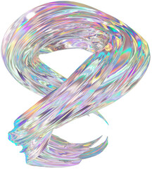 3D Metallic chrome swirl shape, iridescent abstract twist holographic form - 693493023