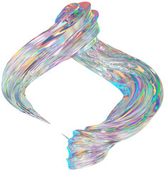 3D Metallic chrome swirl shape, iridescent abstract twist holographic form - 693493054