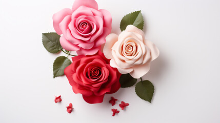 Red and pink roses on a pristine white background, perfect for creating heartfelt Valentine's cards and expressions of love.