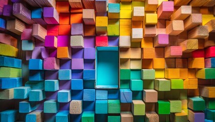 abstract background with squares, Explore the vibrancy of creativity with a background of wooden blocks arranged in a spectrum of colors, an ode to creative brilliance