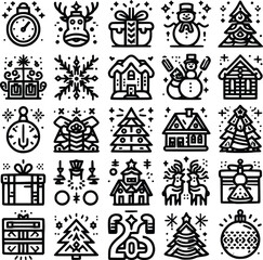 Fototapeta na wymiar Set of AI Generative Christmas and Holiday Editable Icons Collections. EPS10