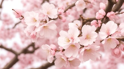 Soft focus on a lovely pink cherry blossom wallpaper. Delicate cherry blossom branch in full bloom. Spring season background