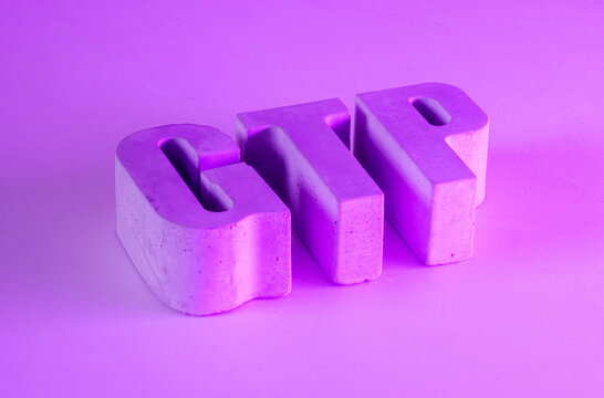 GTP word written in concrete letters with illuminating vibrant colos. Artificial intelligence idea.