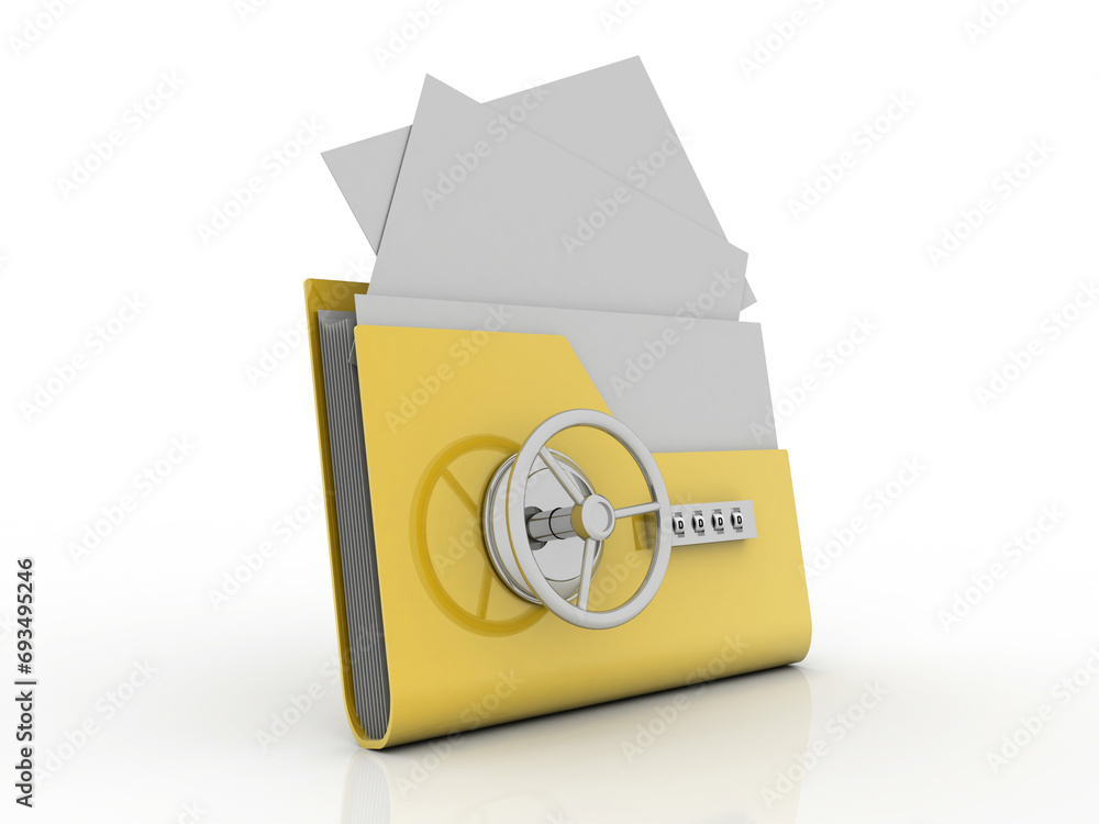 Poster 3d rendering folder protected lock