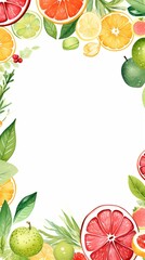 Lemon and greenery vertical watercolor frame