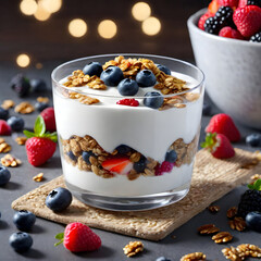 Layer yogurt with granola and fresh berries for a delicious and visually appealing treat.