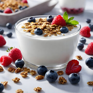 Layer yogurt with granola and fresh berries for a delicious and visually appealing treat.