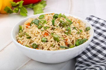 Indian vegetarian cuisine rice with vegetables