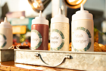 Different sauces, set up a catering spread