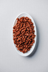 oval dish with some cooked mock ground meat