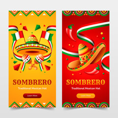 Mexican hat vertical banner template set with chilli and mexican flag