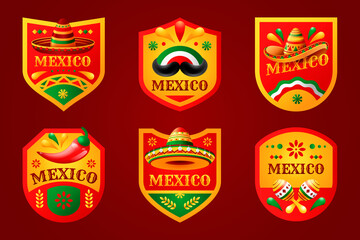 Mexico labels set with mexican hat and decorative elements