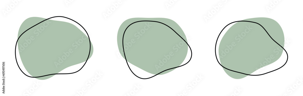 Wall mural organic amoeba blob shape abstract green color with line vector illustration isolated on transparent