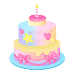 Princess birthday pink pastel cake with bow clipart