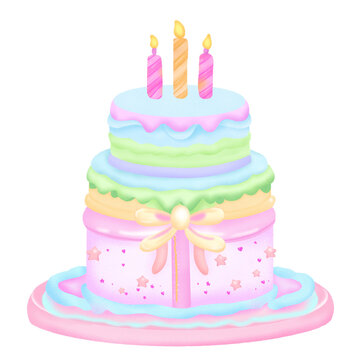 recommend clip art: Princess birthday pink blue pastel cake with bow clipart