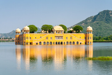 views of jal mahal water palace in jaipur, india - obrazy, fototapety, plakaty