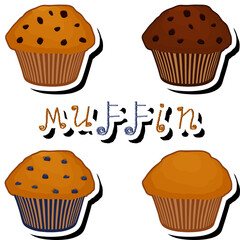 Illustration on theme big set fresh homemade muffin for morning breakfast