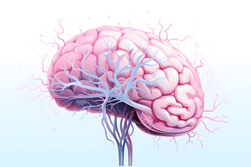 Pink human brain  illustration isolated on white background