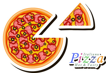Illustration on theme big hot tasty pizza to pizzeria menu - obrazy, fototapety, plakaty