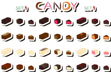 Illustration on theme beautiful big set sweet chocolate candy bonbon