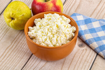 Organic cottage cheese in the bowl