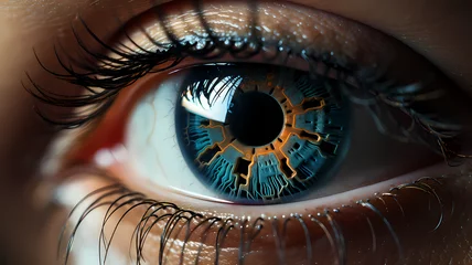 Foto op Aluminium AR/VR augmented reality virtual reality becoming part of life concept. closeup of eye. futuristic contact lenses in eye for technology experience © Artistic Visions