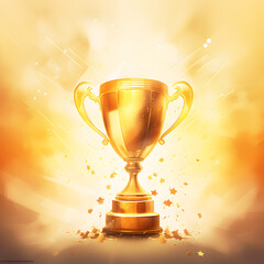Watercolor gold trophy cup isolated on golden background - obrazy, fototapety, plakaty