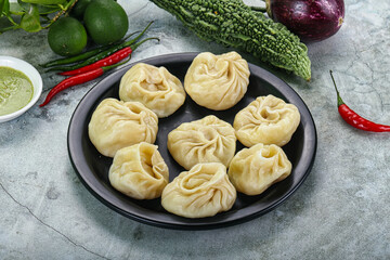 Nepali steamed dumplings  Momo with sause