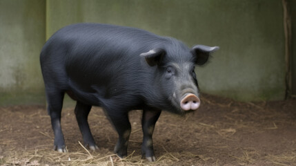 Black pig in its enclosure