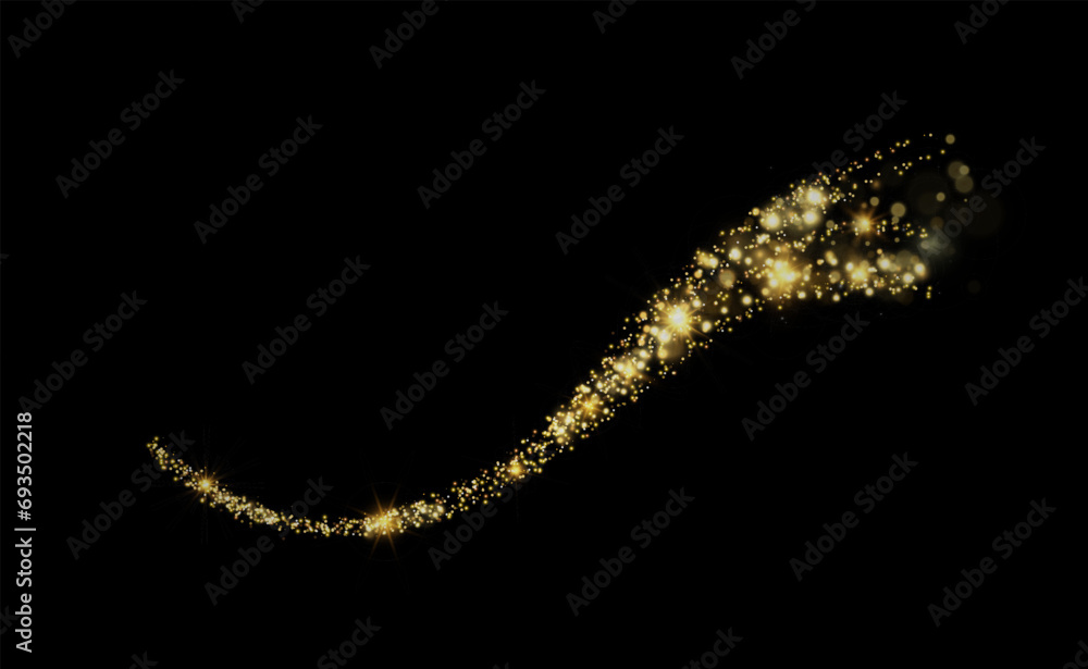 Poster gold dust glittering with sparkling particles. a beautiful shining star with a dusty tail. festive b