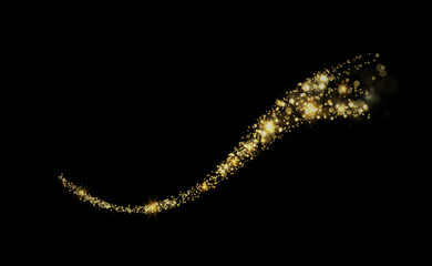 
Gold dust glittering with sparkling particles. A beautiful shining star with a dusty tail. Festive background. Vector illustration
