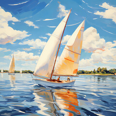 Sailing boats gliding on the water under a clear blue sky