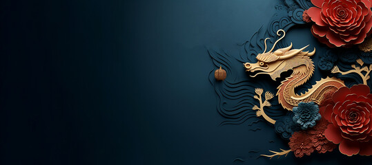 Happy chinese new year 2024 the dragon zodiac sign  - obrazy, fototapety, plakaty