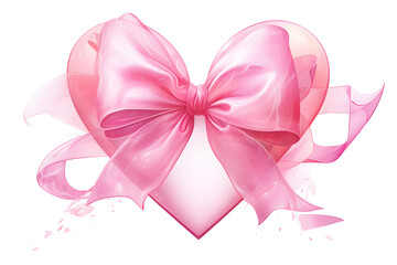 Tender pink heart with pink bow by hand drawn watercolor element for Valentine’s Day