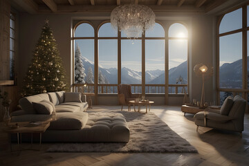 Apartment with wintry mountain panorama.