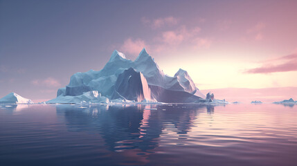 The only iceberg surrounded by ocean. - obrazy, fototapety, plakaty