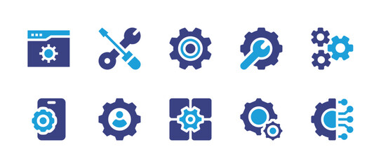 Setting icon set. Duotone color. Vector illustration. Containing settings, cogwheel, user profile, app settings, connection, setting.