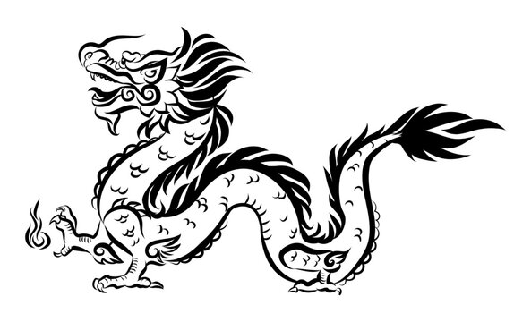 Symbol of New 2024 year. Traditional Chinese Dragon for tattoo design, symbol of New 2024 year