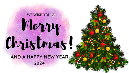 Fototapeta na wymiar MERRY CHRISTMAS, AND HAPPY NEW YEAR WALLPAPER 2024, merry and bright, Christmas tree, Christmas card,