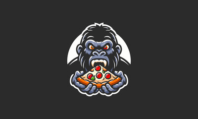 gorilla eat pizza vector illustration logo design