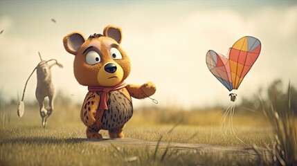 Obraz na płótnie Canvas Cute illustration of Winnie the Pooh playing with in the park, 3d realistic