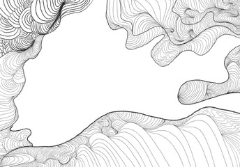 "Curling Curves: Abstract Artwork with Elegant Black and White Lines. Mesmerizing blend of intricate curls and curves, showcasing the beauty of monochromatic contrast. Perfect for modern designs.