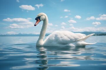 Obraz premium A graceful swan cloud floating on a tranquil turquoise background.