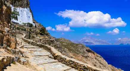 Foto auf Alu-Dibond Amorgos island, Cyclades, Greece. Spectacular monastery on the rock Panagia Hozovitissa on the cliff. © Freesurf
