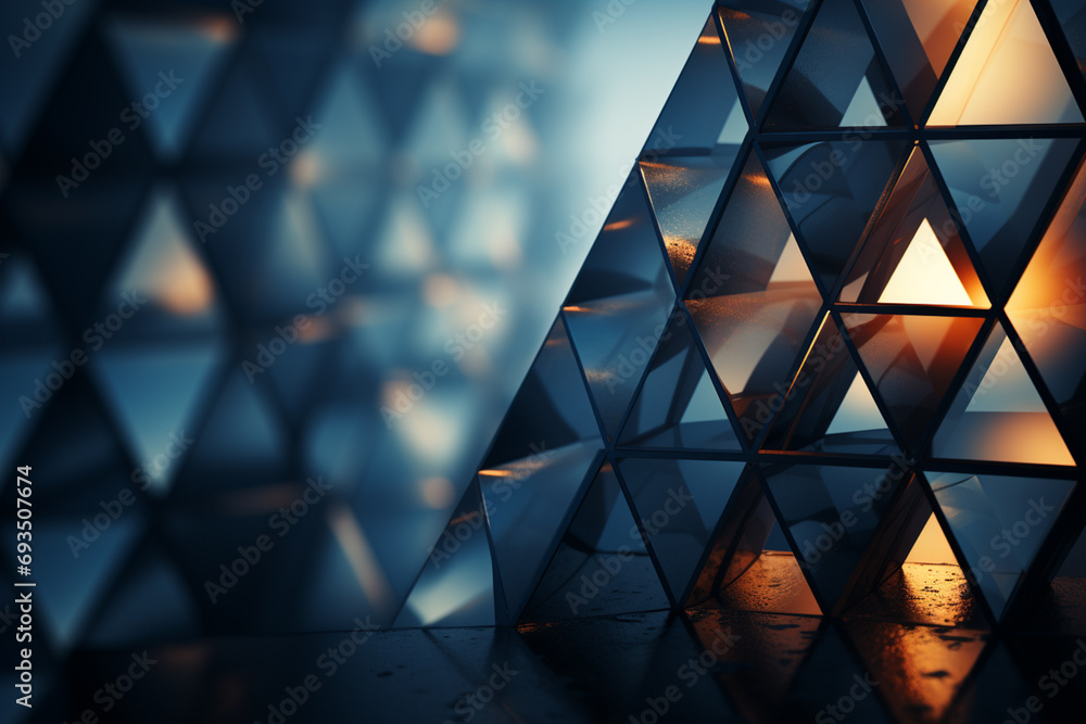 Poster abstract, geometric forms representing a lighthouse beam.