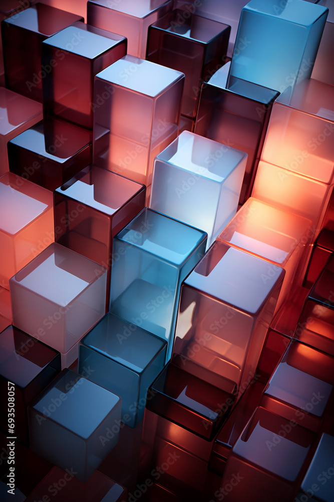 Fototapete Minimalist, abstract blocks with glowing edges symbolizing data.