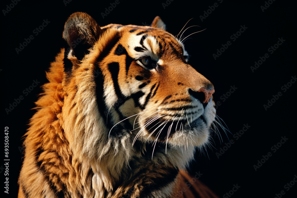 Poster a sleek and minimalistic depiction of a tiger's profile, emphasizing simplicity and elegance in comp